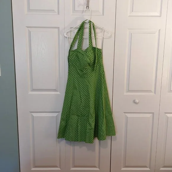 Sara Usa Dresses | Modcloth/Sara Usa Green Polka Dot Halter Dress - Size L | Color: Green/White | Size: L | Ms_Mal87's Closet